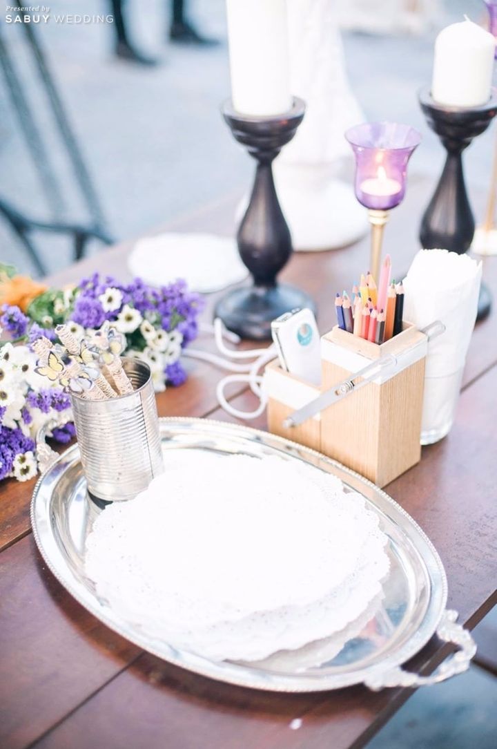 มุมเขียนอวยพร รีวิวงานแต่งปาร์ตี้ Country Vintage เฉดสีม่วง @A'la champagne