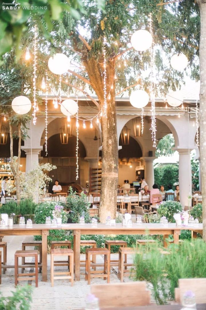 long-table,ตกแต่งงานแต่ง,งานแต่ง outdoor รีวิวงานแต่งปาร์ตี้ Country Vintage เฉดสีม่วง @A'la champagne