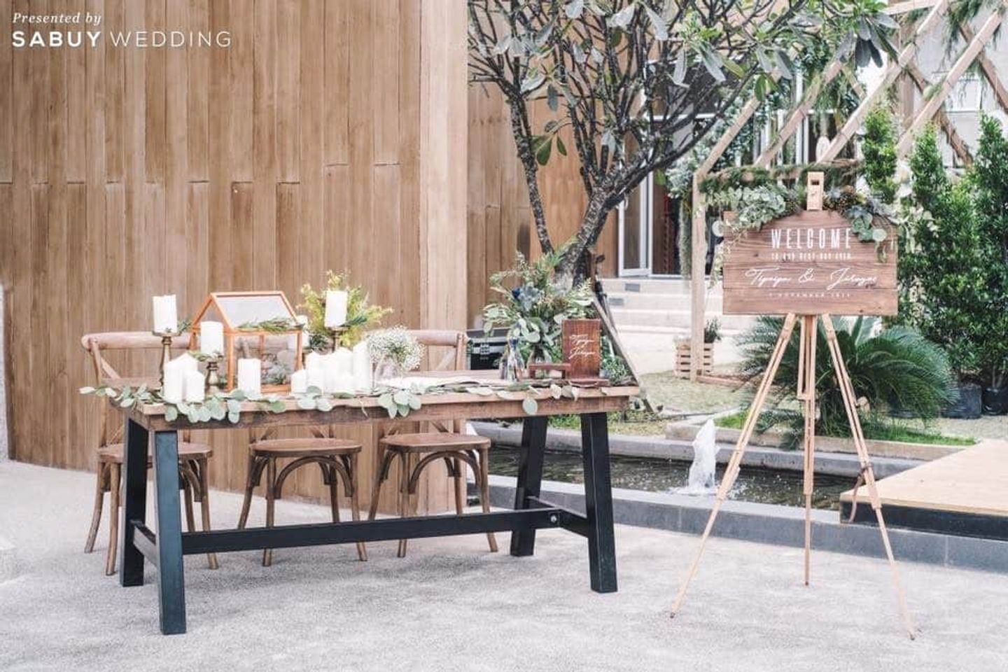 โต๊ะลงทะเบียนงานแต่ง,ตกแต่งงานแต่ง,ธีมงานแต่ง รีวิวงานแต่งอบอุ่นธีม Elegant Garden งานคราฟท์สวยเด่นเล่นกับโครงสร้าง @Greta Farm & Greta Sport Club