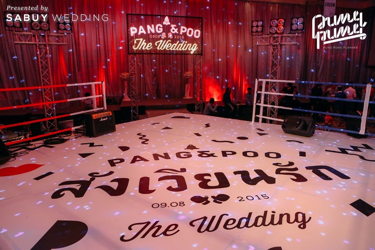 เวทีงานแต่ง,backdrop งานแต่ง,ธีมงานแต่ง รีวิวงานแต่งสุดเปรี้ยวของสาย Fighter ลั่นระฆังขึ้นสังเวียนรัก พร้อมสู้เพื่อเธอ @Centara Grand Ladprao