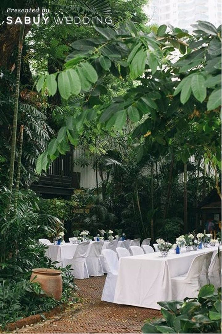 long-table,ตกแต่งงานแต่ง,งานแต่งในสวน,จัดงานแต่งงาน 3 สถานที่เรือนไทย แต่งเช้าเลี้ยงเที่ยงครบทุกสิ่ง ในงบสามแสน!