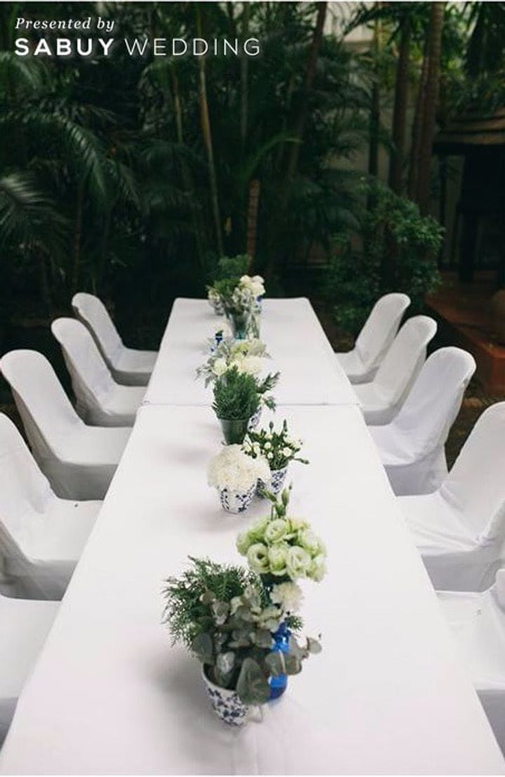 long-table,ตกแต่งงานแต่ง,จัดงานแต่งงาน 3 สถานที่เรือนไทย แต่งเช้าเลี้ยงเที่ยงครบทุกสิ่ง ในงบสามแสน!