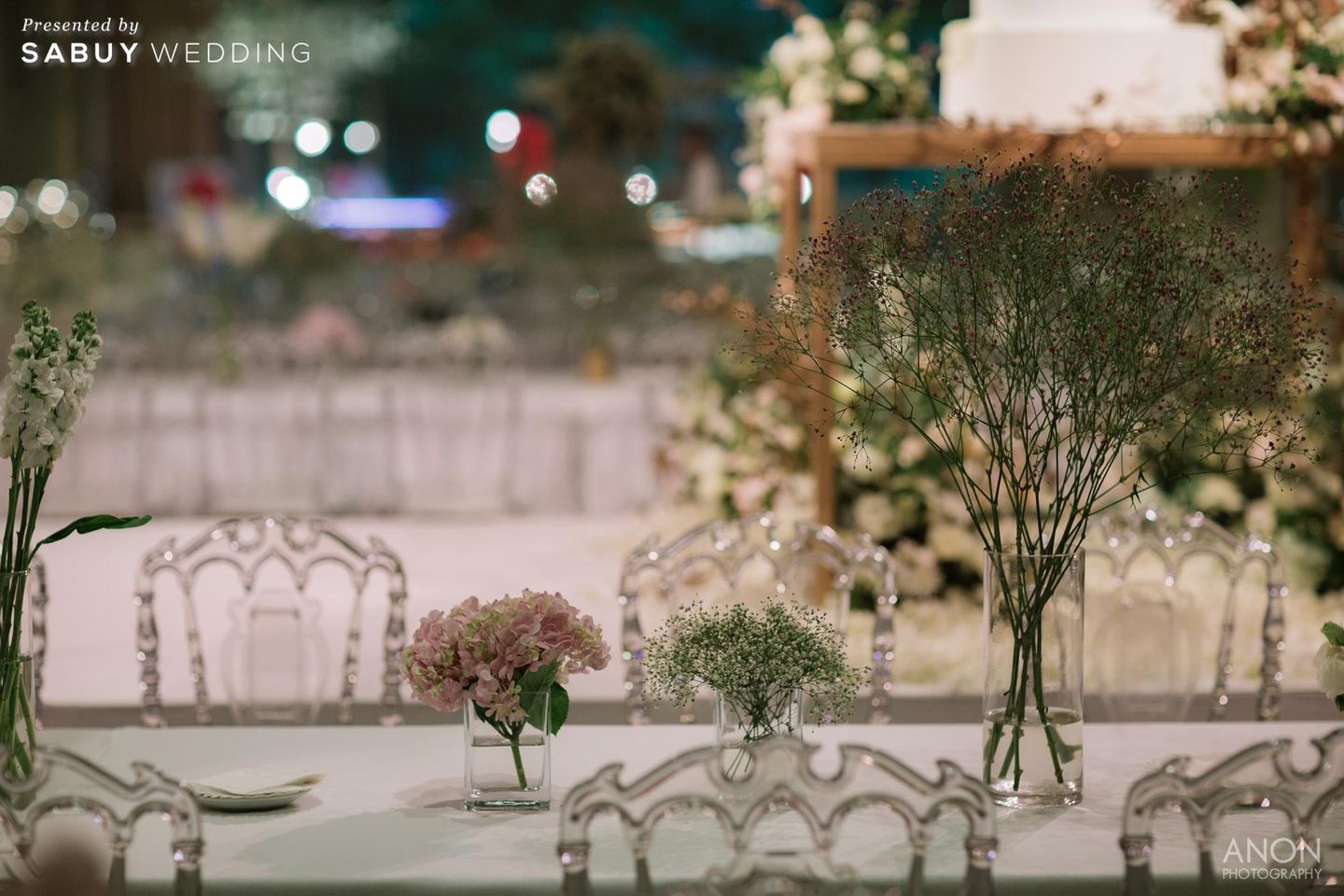 long-table,ตกแต่งงานแต่ง รีวิวงานแต่ง Rose Gold Glitter สวยล้ำ นำเทรนด์ @Swissotel Nai Lert Park Bangkok