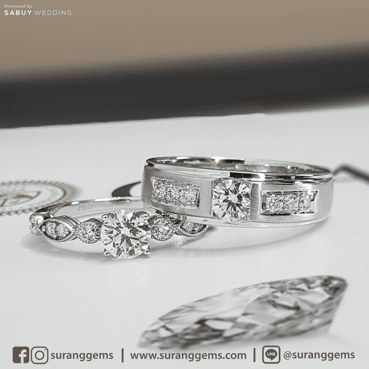  ซื้อแหวนเพชรแต่งงานคู่ ฟรีสลักชื่อ! โปรพิเศษจาก Surang Gems 