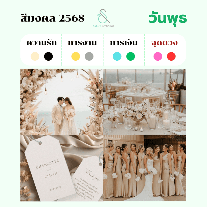  ไอเดียจัดงานแต่งตามสีมงคล 2568 สวยถูกใจและถูกโฉลก