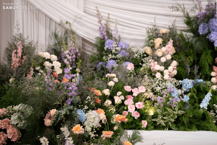  รีวิวงานแต่ง Sustainable เนรมิตสวนดอกไม้ธีมสีม่วงไลแลค-พีช @Chatrium Grand Bangkok