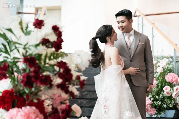 รีวิวงานหมั้นพิธีจีน ละมุนชวนฝันด้วยดอกไม้โทนชมพู ขาว แดง @ Novotel Bangkok Platinum Pratunam