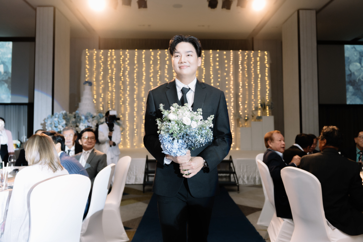 รีวิวงานแต่งธีมสีฟ้าละมุน เติมกิมมิกให้แขกเอ็นจอยด้วยของรางวัลจัดเต็ม @Novotel Bangkok Sukhumvit 20